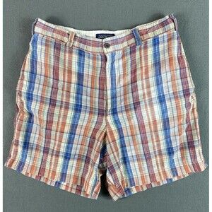 Vintage 90s Abercrombie Fitch Plaid Shorts 32x6 Orange Relaxed Preppy Tag 34